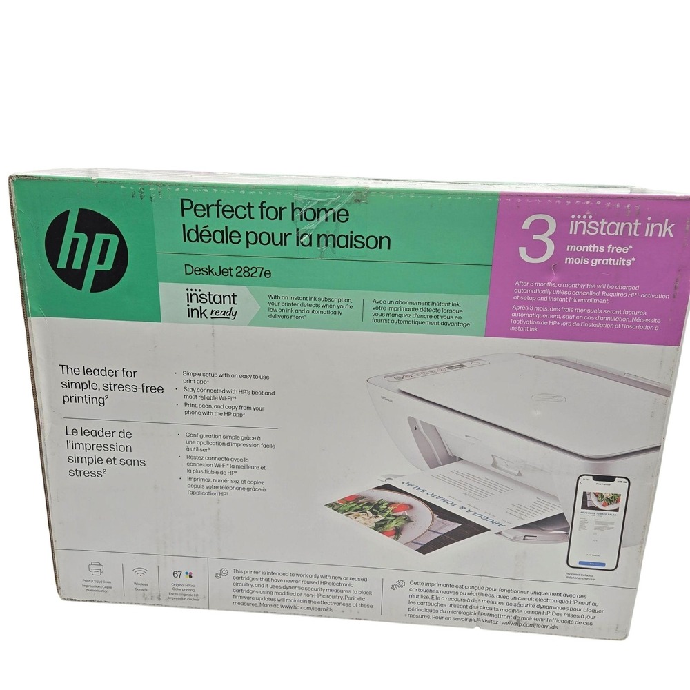HP DeskJet 2827e All-in-One Printer Wireless USB Color Inkjet A4 White